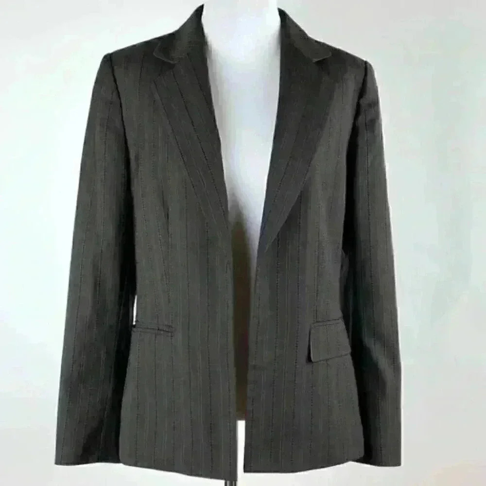 Kasper blazer 8 brown Green striped open front